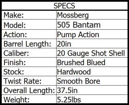 MOSSBERG 505 20ga 3in YOUTH BANTAM 20in 4rnd - Image 2