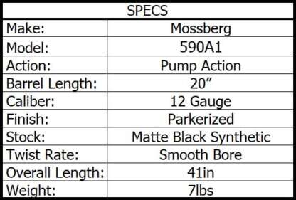 MOSSBERG 590-A1 9-SHOT 12ga 3in 20in 8+1rnd - Image 3