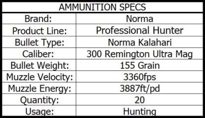 NORMA KALAHARI 300 RUM ULTRA MAG 155gr 20pk 3380fps - Image 4