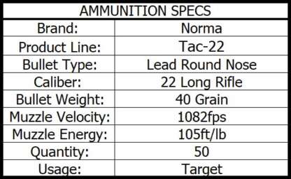 NORMA TAC-22 LR 40gr LRN 1083fps 50pk - Image 2