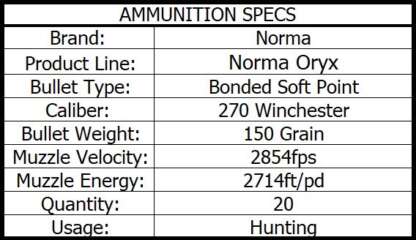 NORMA ORYX 270 WIN 150gr BSP 20pk 2854fps - Image 3