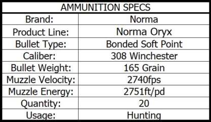 NORMA ORYX 308 WIN 165gr BSP 20pk 2740fps - Image 3