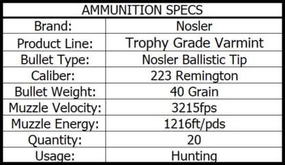 NOSLER 223 REMINGTON 40gr NBTP 20pk 3215fps - Image 3