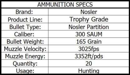 NOSLER TROPHY GRADE 300 REM SA ULTRA MAG 165gr PARTITION 20pk 3025fps - Image 4