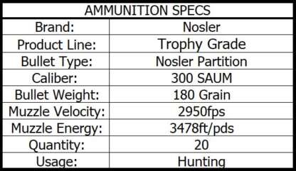 NOSLER TROPHY GRADE 300 REM SA ULTRA MAG 180gr PARTITION 20pk 2950fps - Image 4