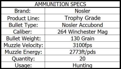 NOSLER TROPHY GRADE 264 WINCHESTER 130gr ACCUBOND 20pk 3100fps - Image 4