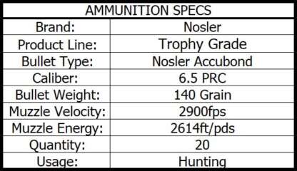 NOSLER TROPHY GRADE 6.5 PRC 140gr ACCUBOND 20pk 2900fps - Image 4