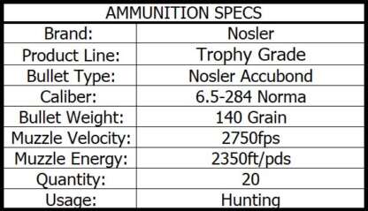 NOSLER TROPHY GRADE 6.5-284 NORMA 140gr ACCUBOND 20pk 2750fps - Image 4