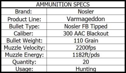 NOSLER VARMAGEDDON 300 AAC BLACKOUT 110gr FB TIP 20pk 2200fps - Image 4