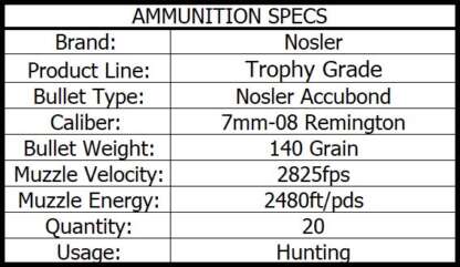 NOSLER TROPHY GRADE 7mm-08 REMINGTON 140gr 20pk 2825fps - Image 4