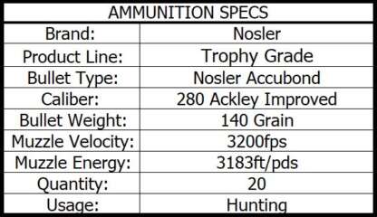 NOSLER TROPHY GRADE 280 ACKLEY IMP. 140gr ACCUBOND 20pk 3200fps - Image 4