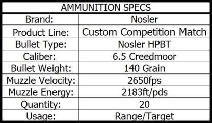 NOSLER MATCH 6.5 CREEDMOOR 140gr BTHP 20pk 2650fps - Image 4