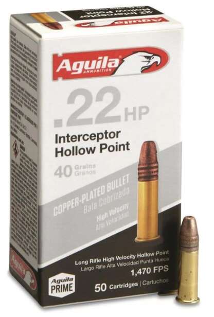 AGUILA 22LR INTERCEPTOR 40gr COPPER PLATED HP HV 1470fps 50pk