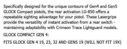 CRIMSON TRACE LG-850 LASER GRIP - GLOCK 17/22/31/34/35 4TH GEN ONLY - Image 2