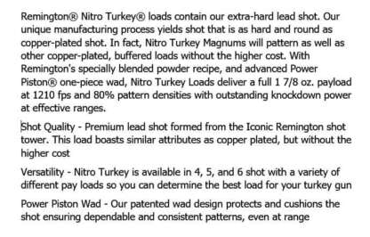 REMINGTON NITRO 12ga #4 3in 1-7/8oz TURKEY 1210fps 10pk - Image 2