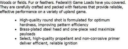 FEDERAL GAME LOAD 12ga #4 2.75in 1.25oz HI-BRASS 1330fps 25pk - Image 2