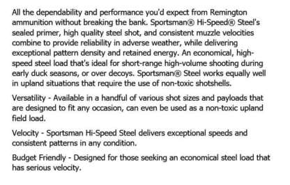 REMINGTON  SPORTSMAN 12ga #4 2.75in 1-1/8oz HI-SPEED STEEL 1375fps 25pk - Image 2