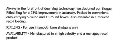 REMINGTON SLUGGER 12ga 3in 1oz RIFLED SLUG 1760fps 5pk - Image 2