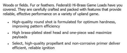 FEDERAL GAME LOAD 12ga #6 2.75in 1.25oz 3.25DR HEAVY FIELD 1220fps 25pk - Image 2