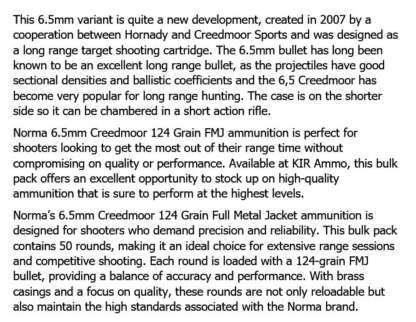 NORMA R&T 6.5 CREEDMOOR FMJ 124gr 50pk - Image 2