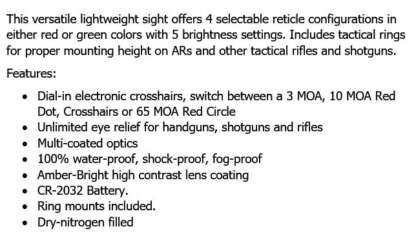 BUSHNELL AR 1x28mm 4 R/G MATTE RIFLESCOPE - Image 3