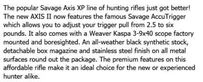 SAVAGE AXIS II XP 25-06 SS/SYN 22in 4rnd WEAVER KASPA 3-9X40 - Image 2