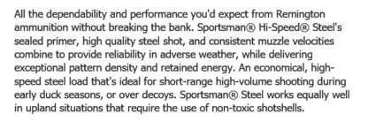 REMINGTON SPORTSMAN 12ga BB 3in 1-1/8oz HI-SPEED STEEL 1700fps 25pk - Image 2