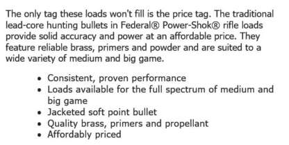 FEDERAL POWER-SHOK 6.5 CREEDMOOR 140gr JSP 2750fps 20pk - Image 2