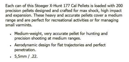 STOEGER 22cal X-HUNT 1.02g/15.74gr PELLETS 200pk - Image 3