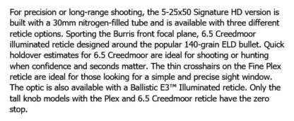 BURRIS SIGNATURE HD 5-25x50mm FFP 6.5 CREEDMOOR RETICLE ILLUMINATED - Image 4