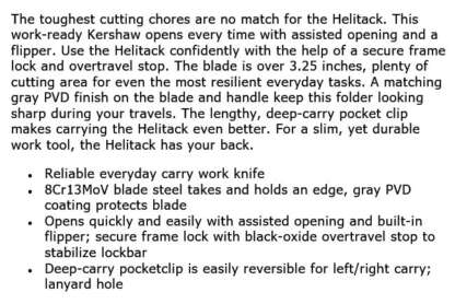 KERSHAW HELITACK 3.25in FOLDING KNIFE - Image 3