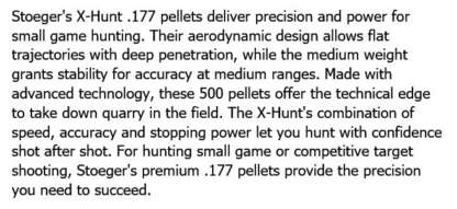 STOEGER X-HUNT .177 0.56g/8.64gr PELLETS 500pk - Image 3