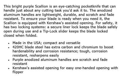 KERSHAW SCALLION 2.4in ALUMINUM PURPLE - Image 3