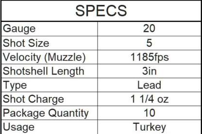 REMINGTON NITRO 20ga #5 3in 1.25oz  TURKEY MAGNUM 1185fps 10pk - Image 3