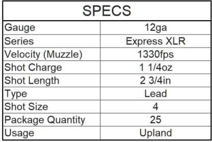 REMINGTON EXPRESS XLR 12ga #4 2.75in 1.25oz EXTRA LONG RANGE 1330fps 25pk - Image 3