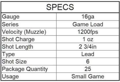 REMINGTON GAME LOAD 16ga #6 2.75in 1oz 1200fps 25pk - Image 3
