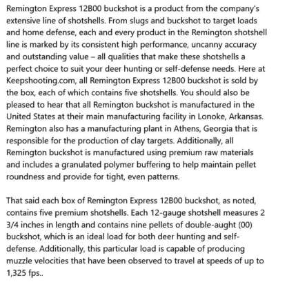 REMINGTON EXPRESS 12ga 00 BUCKSHOT 2.75in 9 PELLETS 1325fps 5pk - Image 3