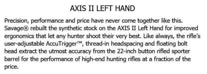 SAVAGE AXIS II 30-06 SPRG LEFT HAND  22in 4rnd - Image 3