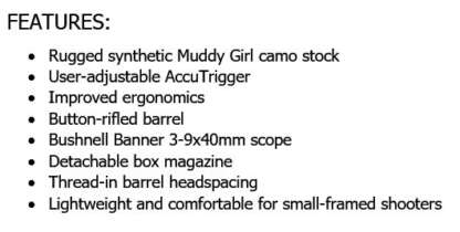 SAVAGE AXIS II XP COMPACT 243 WIN MUDDY GIRL 20in 4rnd DBM BUSHNELL 3-9x40 BANNER - Image 6