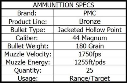 PMC BRONZE 44 REM MAG 180gr JHP 25pk 1750fps - Image 3