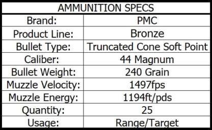 PMC BRONZE 44 REM MAG 240gr TCSP 25pk 1497fps - Image 3