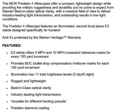 STEINER PREDATOR 4 6-24x50mm ILLUMINATED E3 MOA SFP - Image 3