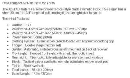 STOEGER RX3TAC YOUTH .177 CAL 495fps SYNTHETIC COMBO 4X32 SCOPE W/SIGHTS - Image 2