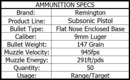 REMINGTON SUBSONIC 9MM LUGER 147gr FNEB 50pk 945fps - Image 3