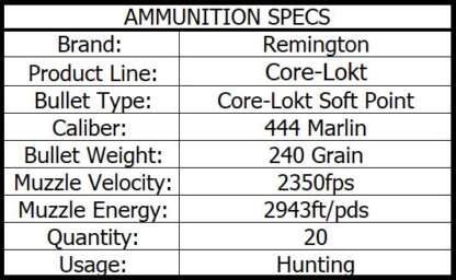 REMINGTON CORE-LOKT 444 MARLIN 240gr CL SP 20pk 2350fps - Image 3