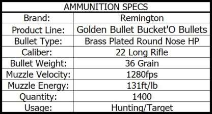 REMINGTON BUCKET O' BULLETS 22LR 36gr HP HV 1400pk 1280fps - Image 3