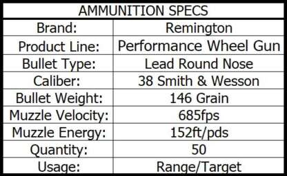 REMINGTON WHEEL GUN 38 S&W 146gr LRN 50pk 685fps - Image 3