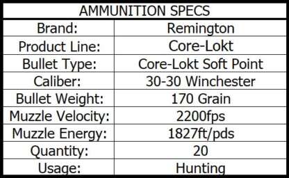 REMINGTON CORE-LOKT 30-30 WIN 170gr SP CL 20pk 2200fps - Image 3