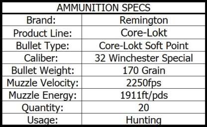 REMINGTON CORE-LOKT 32 SPCL 170gr SP CL 20pk 2250fps - Image 3