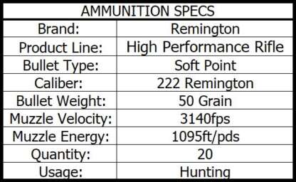 REMINGTON HPR 222 REM 50gr PSP 20pk 3140fps - Image 3